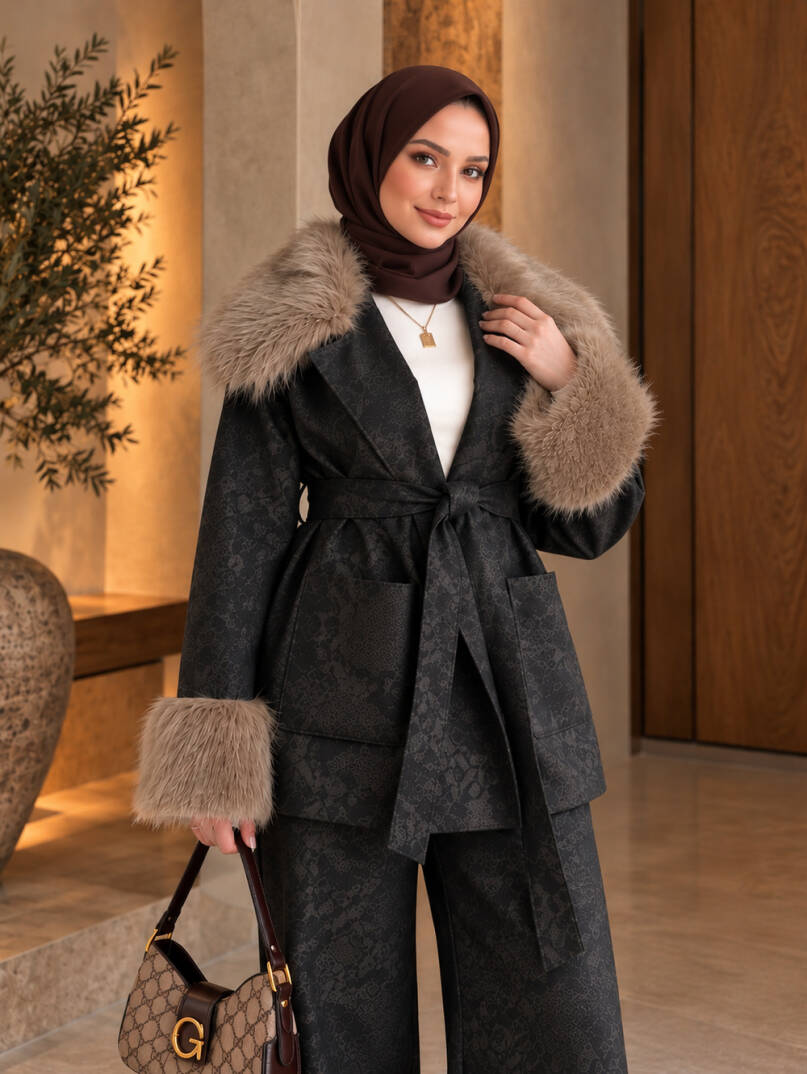 Ahenk Kürk Detaylı Kot Takım - Kahve - 22094-KAHVE - 3