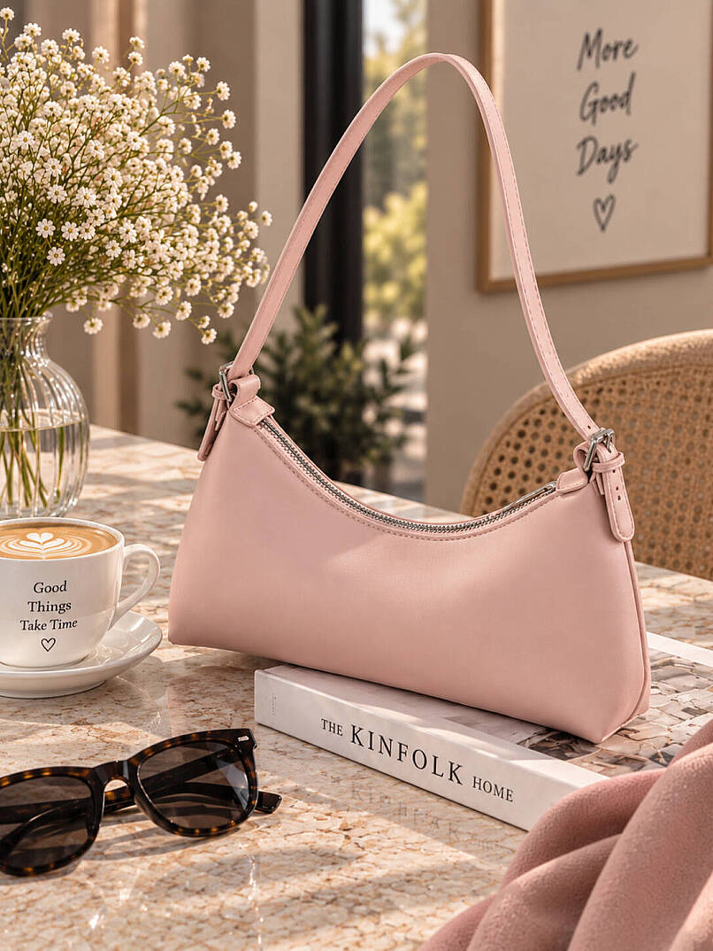 Ayarlanabilir Askılı Baget Omuz Çantası - Pembe - 2
