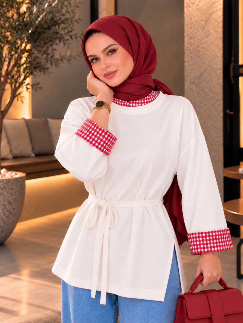 Bella Pötikare Detaylı Belden Bağlamalı Sweat - Ekru - 22066-EKRU - 3