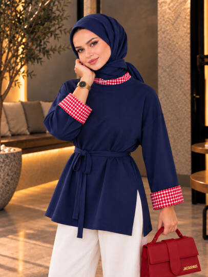 Bella Pötikare Detaylı Belden Bağlamalı Sweat - Lacivert - 22066-LACIVERT - 3