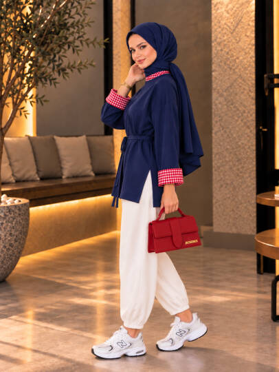 Bella Pötikare Detaylı Belden Bağlamalı Sweat - Lacivert - 22066-LACIVERT - 4