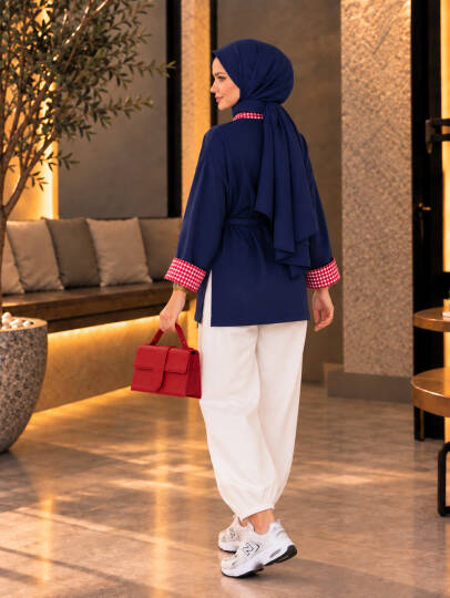 Bella Pötikare Detaylı Belden Bağlamalı Sweat - Lacivert - 22066-LACIVERT - 5