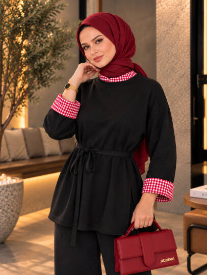 Bella Pötikare Detaylı Belden Bağlamalı Sweat - Siyah - 22066-SIYAH - 3