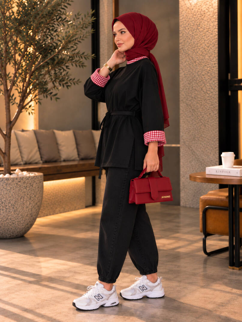 Bella Pötikare Detaylı Belden Bağlamalı Sweat - Siyah - 22066-SIYAH - 4