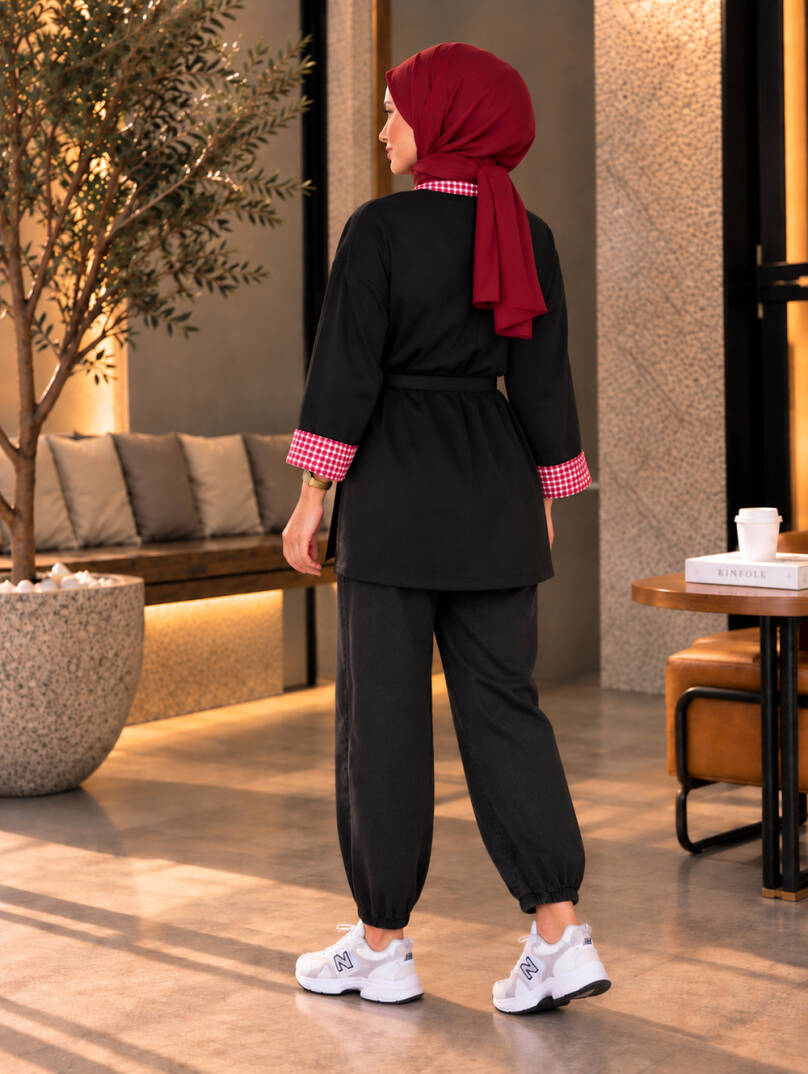 Bella Pötikare Detaylı Belden Bağlamalı Sweat - Siyah - 22066-SIYAH - 5