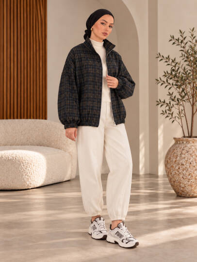 Blend Ekose Bomber Ceket - Siyah - 22092-SIYAH