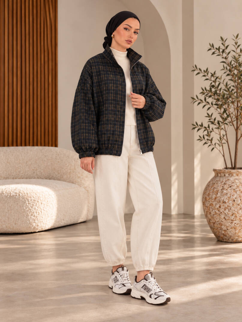 Blend Ekose Bomber Ceket - Siyah - 22092-SIYAH - 1
