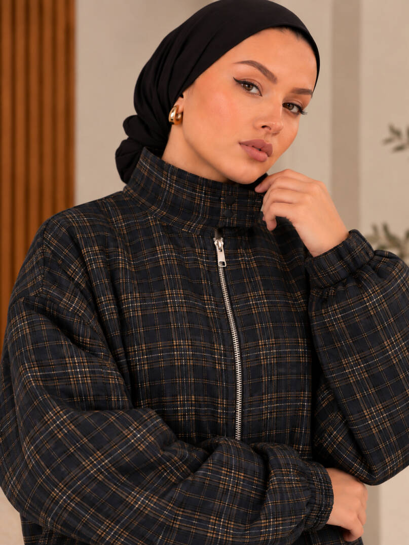 Blend Ekose Bomber Ceket - Siyah - 22092-SIYAH - 2