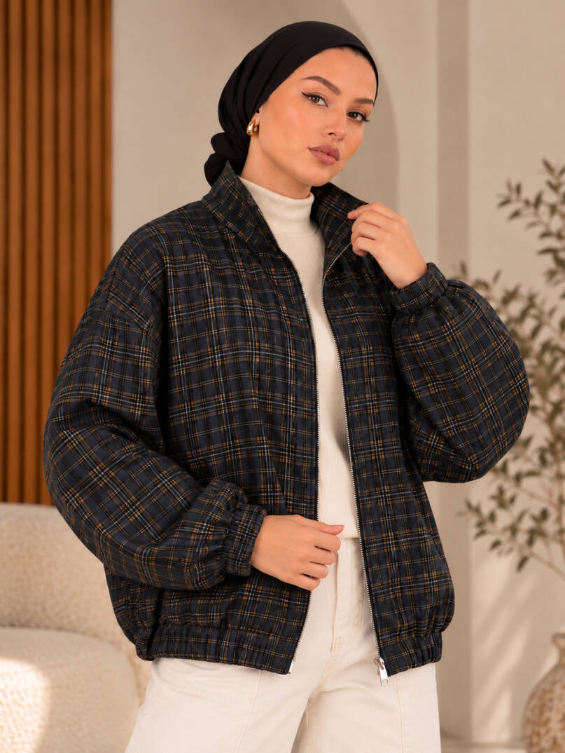 Blend Ekose Bomber Ceket - Siyah - 22092-SIYAH - 3