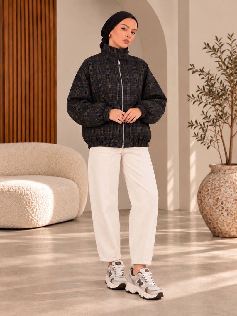 Blend Ekose Bomber Ceket - Siyah - 22092-SIYAH - 4