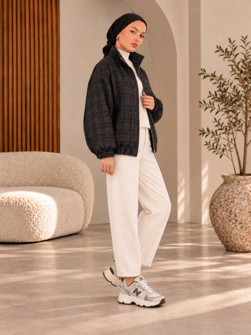 Blend Ekose Bomber Ceket - Siyah - 22092-SIYAH - 5