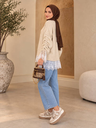 Colette Dantel Detaylı Hırka - Bej - 22082-BEJ - 4