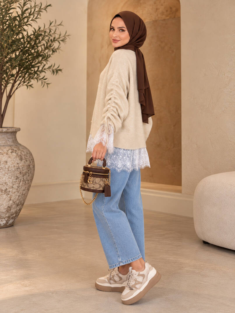 Colette Dantel Detaylı Hırka - Bej - 22082-BEJ - 4