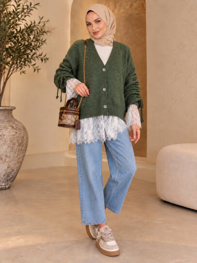 Colette Dantel Detaylı Hırka - Haki - 22082-HAKI