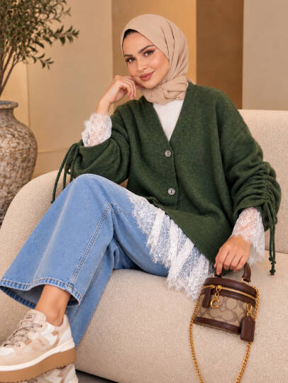 Colette Dantel Detaylı Hırka - Haki - 22082-HAKI - 3