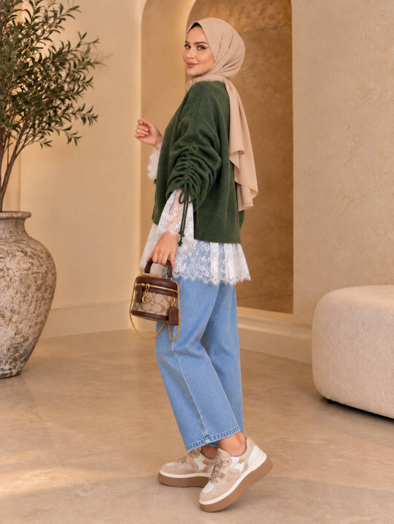 Colette Dantel Detaylı Hırka - Haki - 22082-HAKI - 4