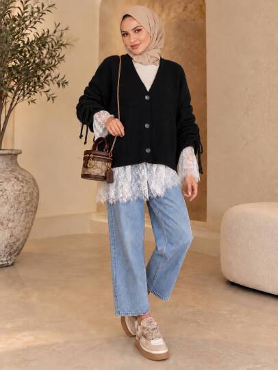 Colette Dantel Detaylı Hırka - Siyah - 22082-SIYAH