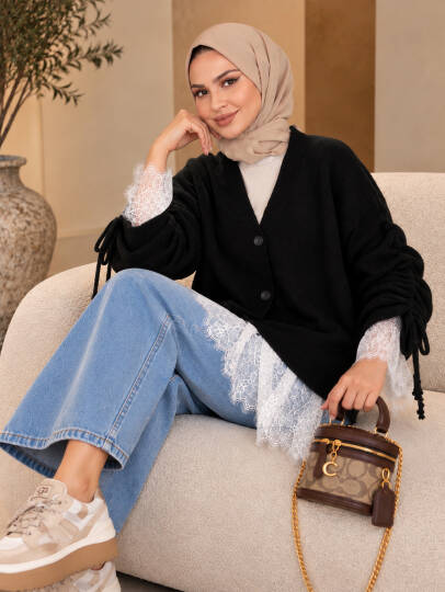 Colette Dantel Detaylı Hırka - Siyah - 22082-SIYAH - 3