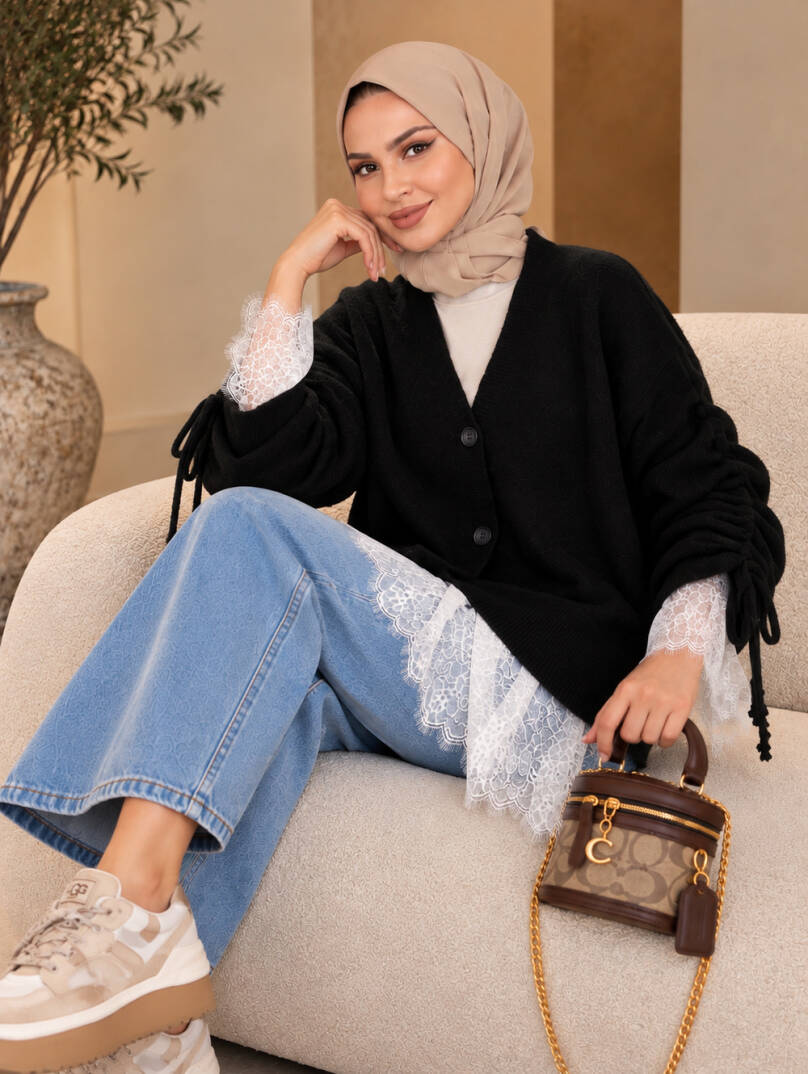 Colette Dantel Detaylı Hırka - Siyah - 22082-SIYAH - 3