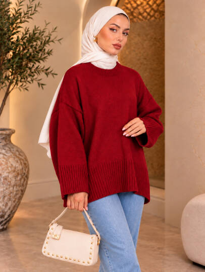 Comfy Oversize Triko Kazak - Kırmızı - 22087-KIRMIZI - 2