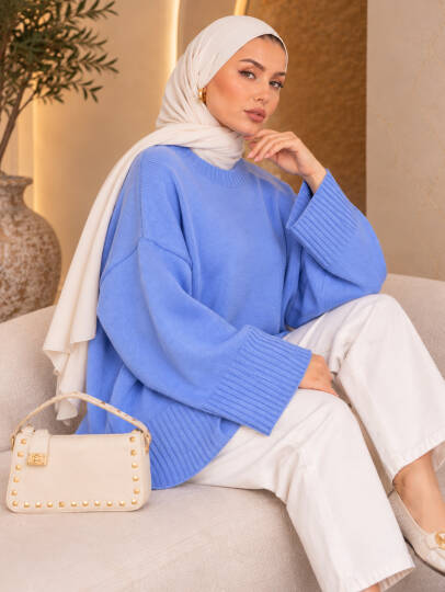 Comfy Oversize Triko Kazak - Mavi - 22087-MAVI - 3