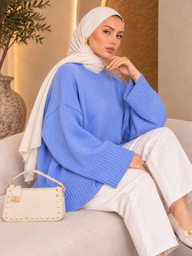 Comfy Oversize Triko Kazak - Mavi - 22087-MAVI - 3