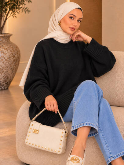 Comfy Oversize Triko Kazak - Siyah - 22087-SIYAH - 3