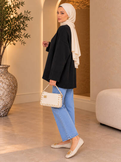 Comfy Oversize Triko Kazak - Siyah - 22087-SIYAH - 4