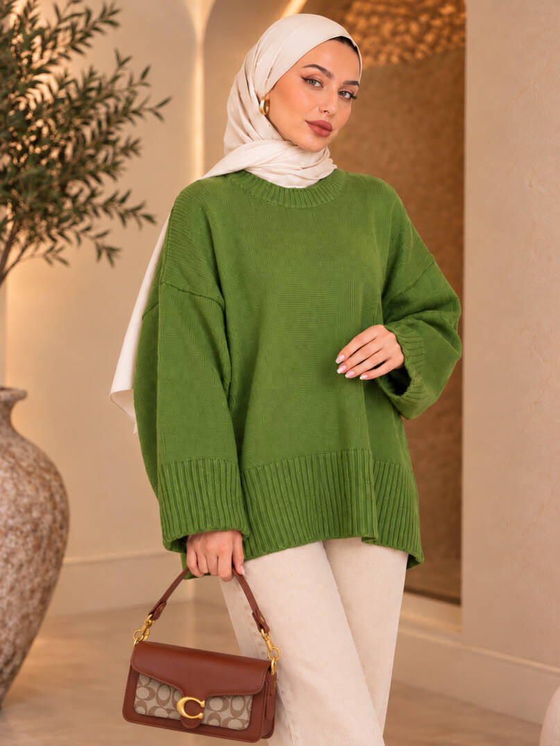 Comfy Oversize Triko Kazak - Yeşil - 22087-YESIL - 2