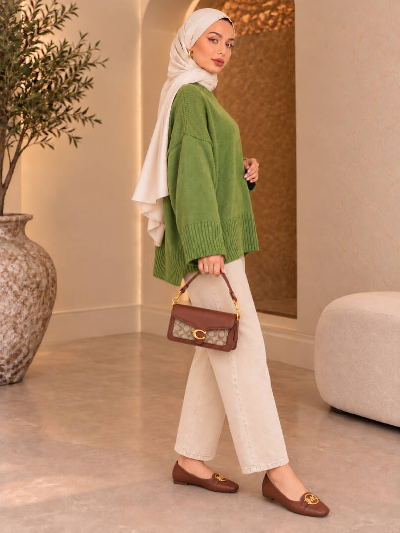 Comfy Oversize Triko Kazak - Yeşil - 22087-YESIL - 4