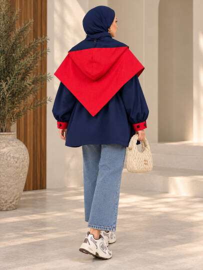 Drape Pelerin Detaylı Ceket - Lacivert - 22090-LACIVERT - 4
