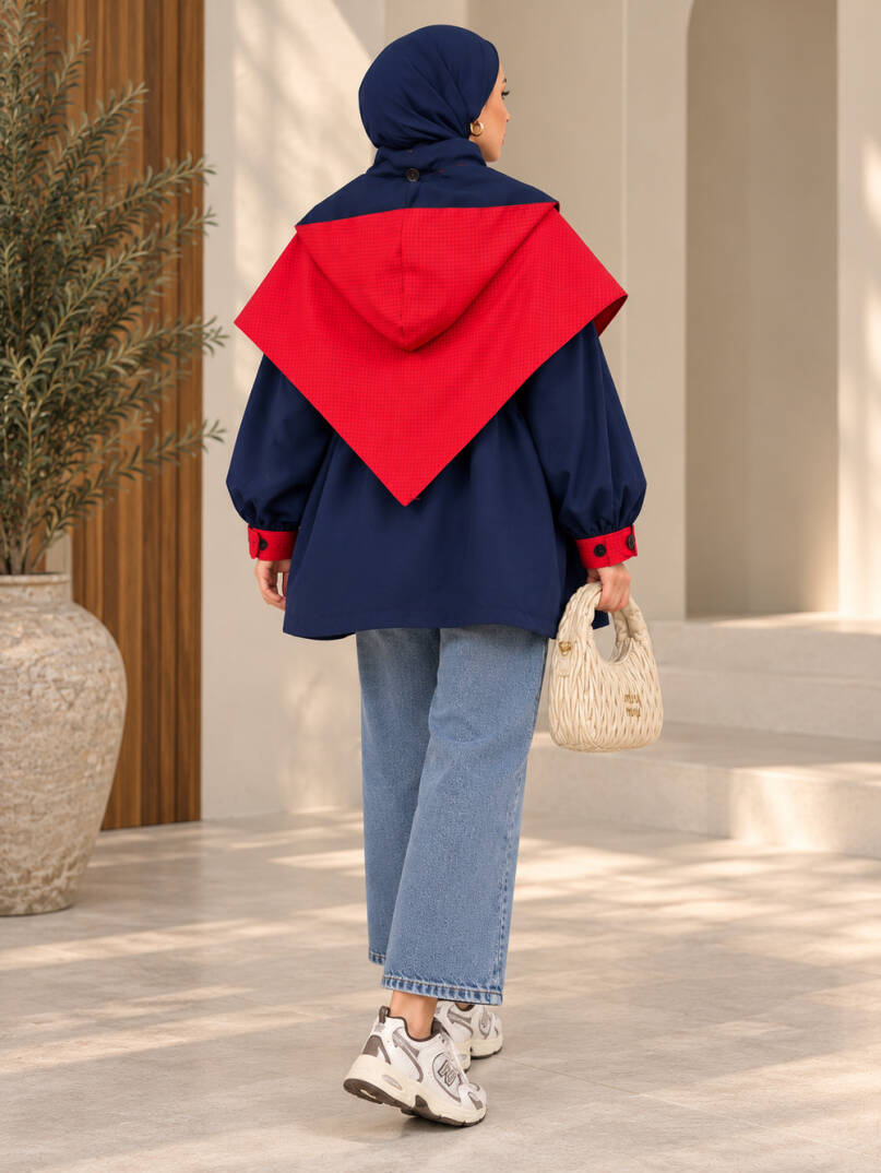 Drape Pelerin Detaylı Ceket - Lacivert - 22090-LACIVERT - 4