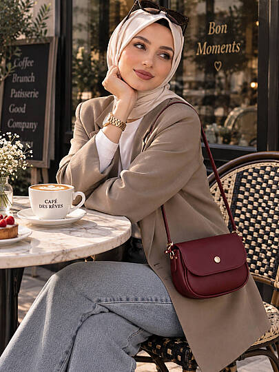 Düğüm Detaylı Mini Çapraz Çanta - Bordo - 1