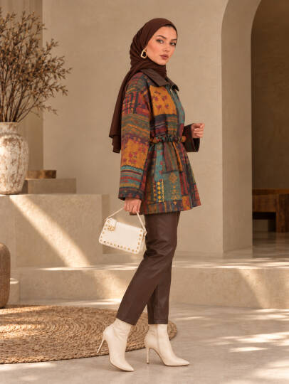 Etnika Kemerli Trenç Ceket - Kahve - 22096-KAHVE - 4