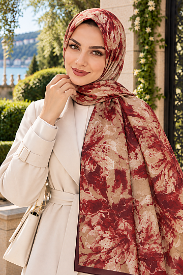 Floral Art Bambu Kraş Şal-22045 - Bordo