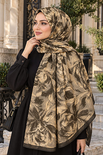 Floral Art Bambu Kraş Şal-22045 - Kahve - 3