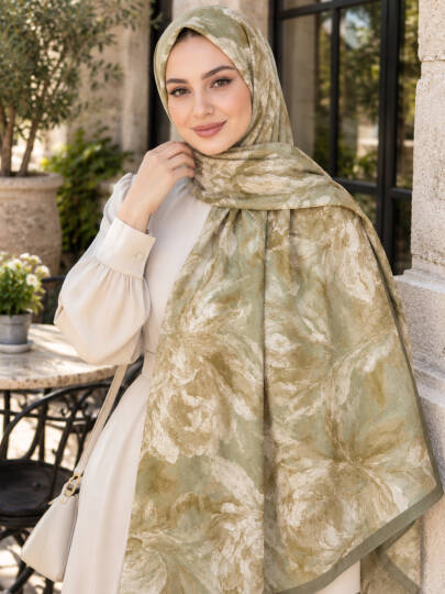 Floral Art Bambu Kraş Şal-22045 - Yeşil - 22045-YESIL 