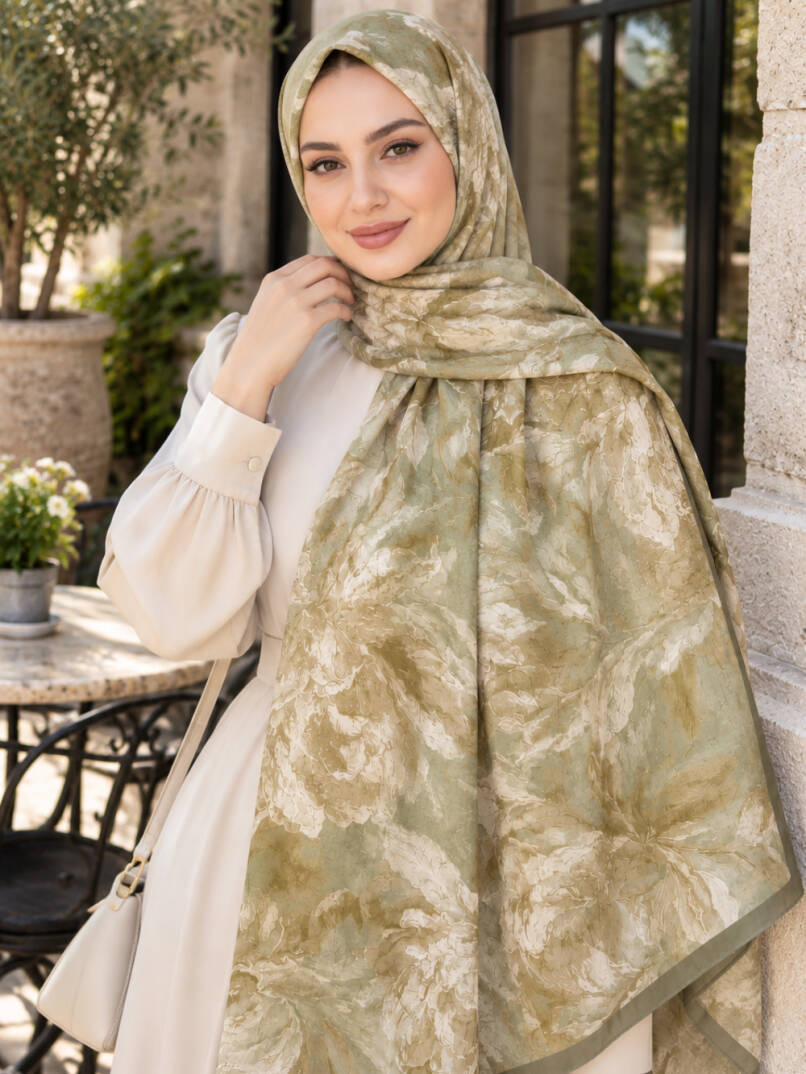 Floral Art Bambu Kraş Şal-22045 - Yeşil - 22045-YESIL - 1