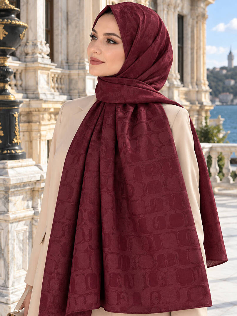 Halka Desen Ayrobin Jakar Şal - Bordo - 2