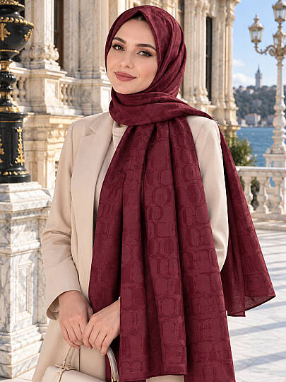 Halka Desen Ayrobin Jakar Şal - Bordo - 3