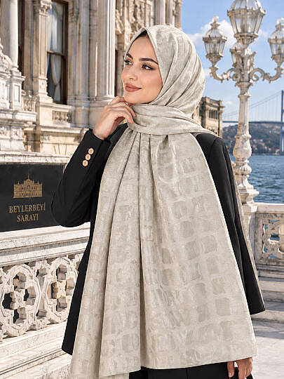 Halka Desen Ayrobin Jakar Şal - Krem - 2