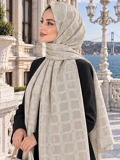 Halka Desen Ayrobin Jakar Şal - Krem - 3