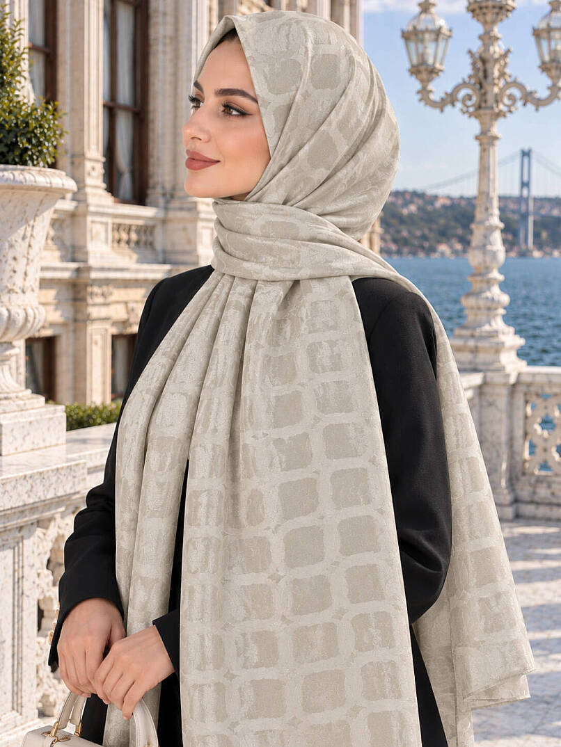 Halka Desen Ayrobin Jakar Şal - Krem - 3