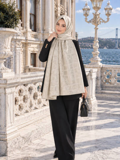 Halka Desen Ayrobin Jakar Şal - Krem - 22041-KREM