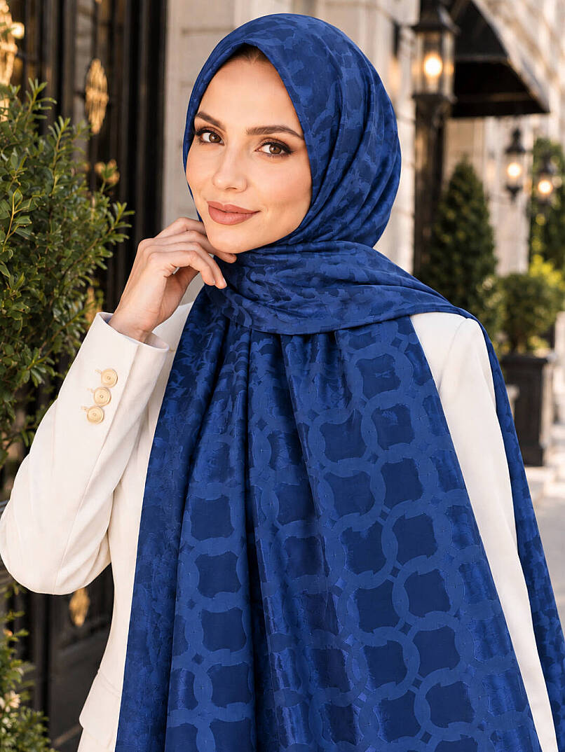 Halka Desen Ayrobin Jakar Şal - Saks - 2