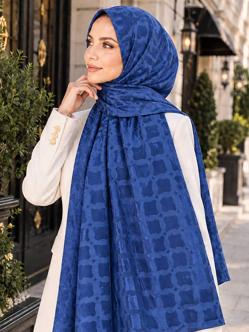 Halka Desen Ayrobin Jakar Şal - Saks - 3