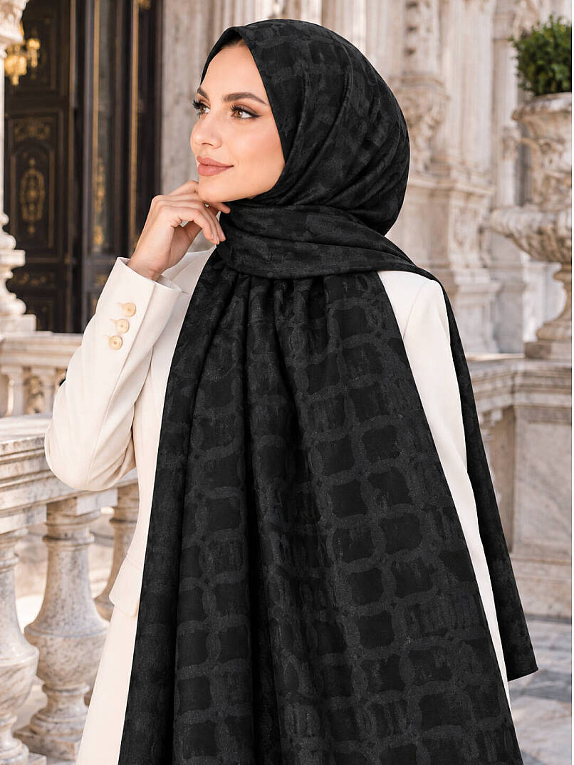Halka Desen Ayrobin Jakar Şal - Siyah - 3