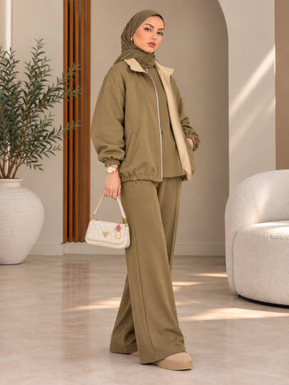 Iconic Luxe Çift Taraflı İkili Takım - Yağ Yeşili - 22071-YAG-YESILI