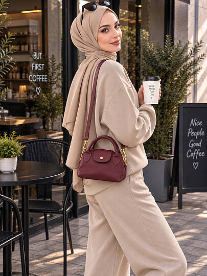 Kapak Detaylı Mini El Ve Omuz Çantası - Bordo