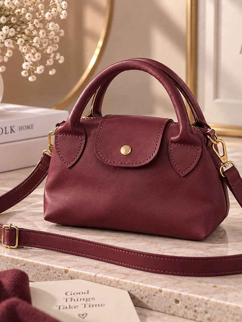 Kapak Detaylı Mini El Ve Omuz Çantası - Bordo - 3